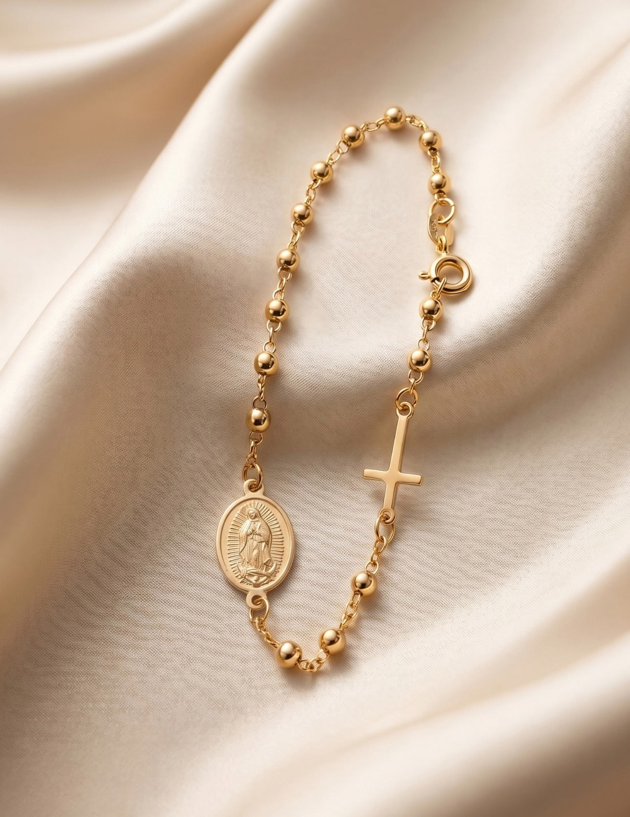 Combo Dúo Fe y Protección: 2 Pulseras Denario Virgen de Guadalupe – Oro Laminado 18K