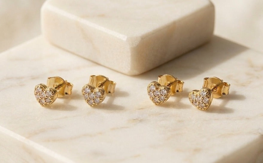 Topos Corazón Micro con Circones – Oro Laminado 18K