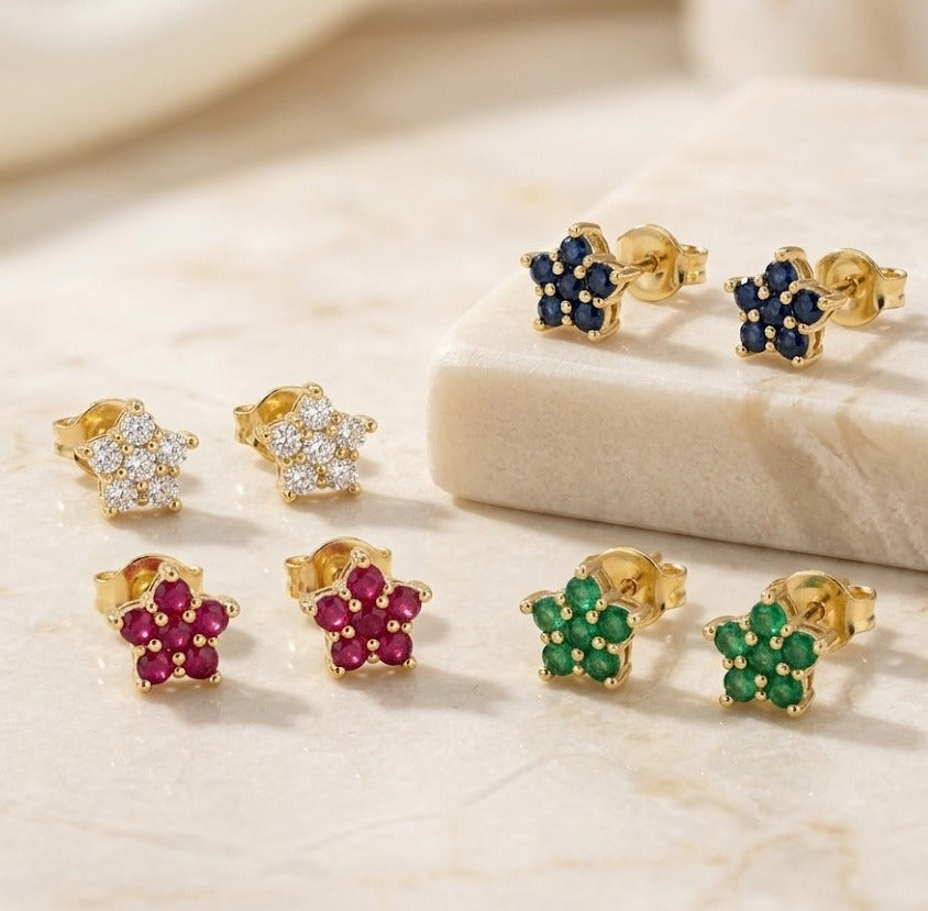 Topos Flor con Circones Multicolores – Oro Laminado 18K